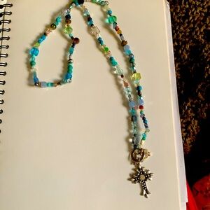 Hand breaded in blue Czech glass beads